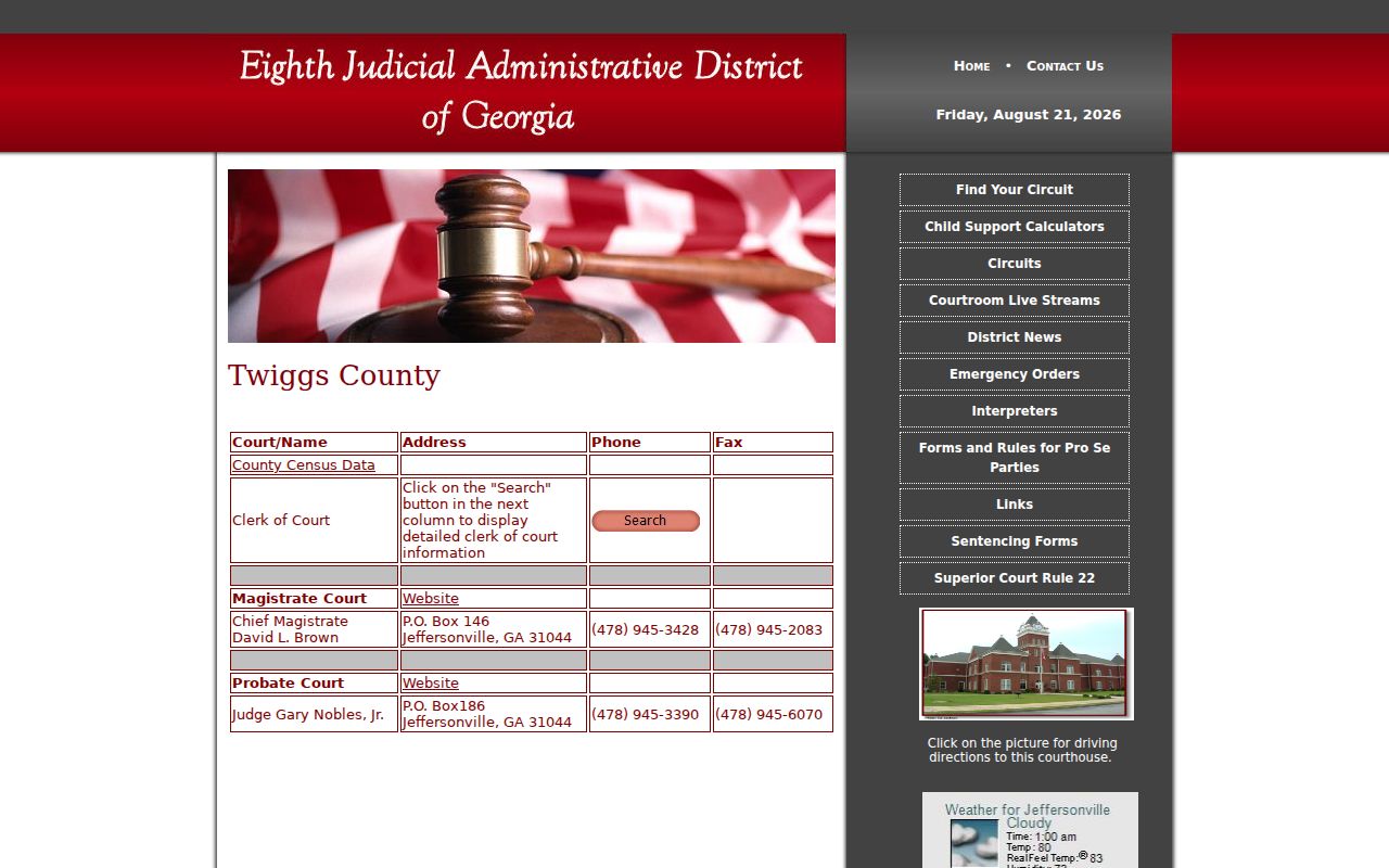 Twiggs County court calendar and Dublin Circuit local court page