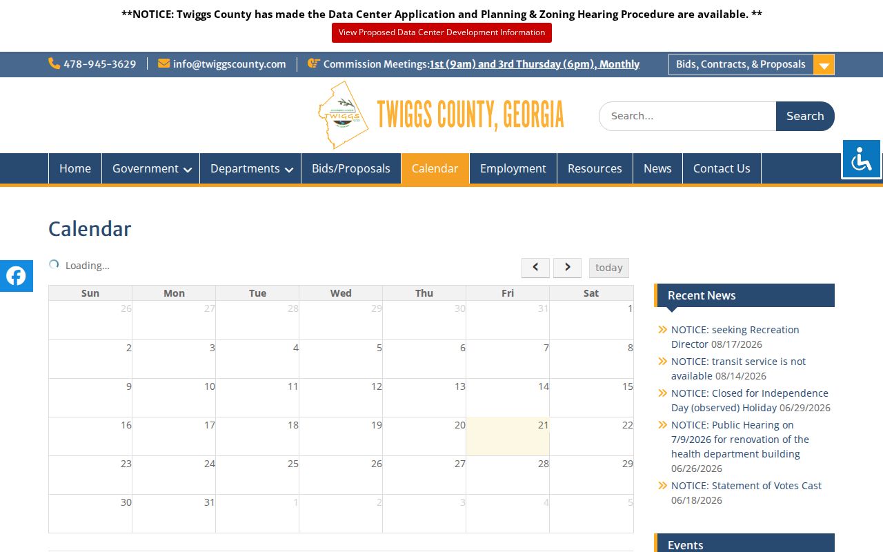 Twiggs County calendar shell without a court docket search