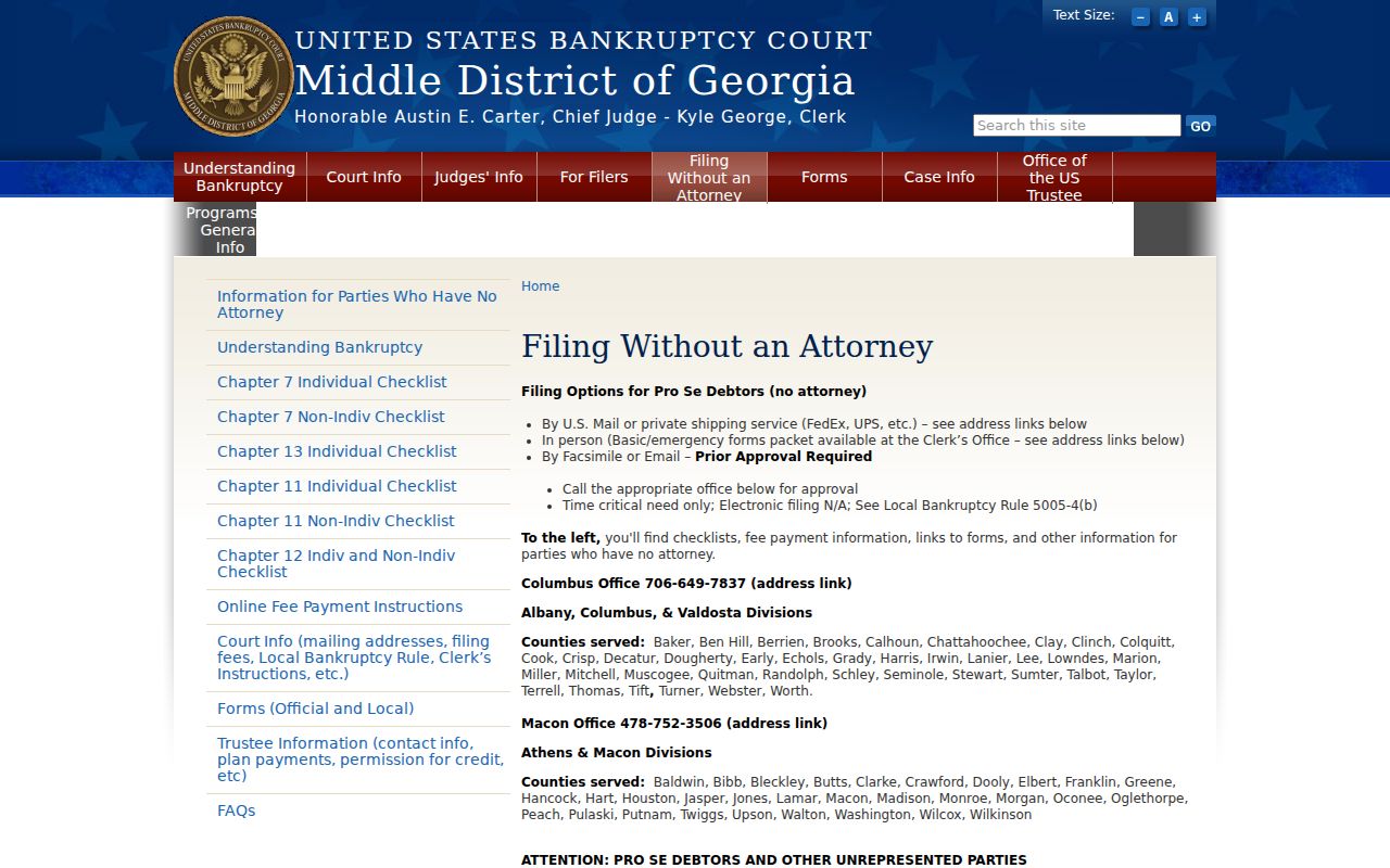 Middle District of Georgia bankruptcy division guidance for Twiggs County