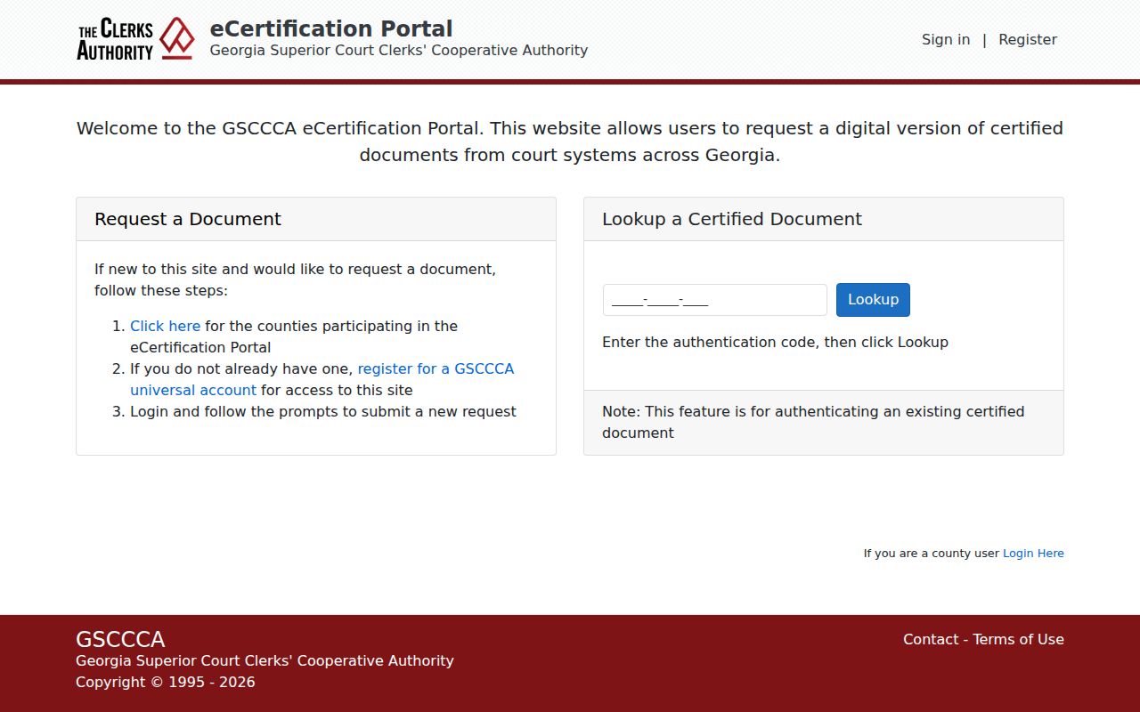 GSCCCA eCertification service for participating Georgia court records