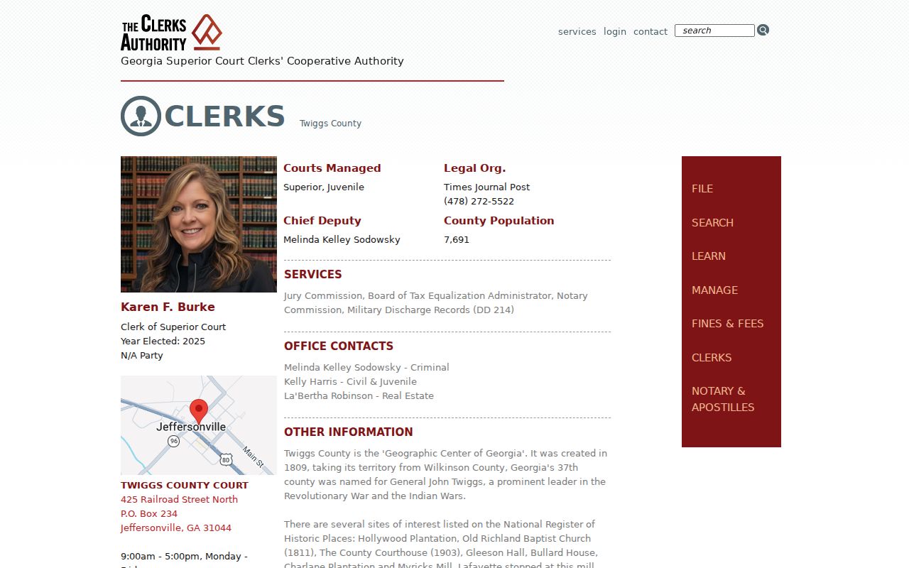 Twiggs County court docket GSCCCA clerk directory