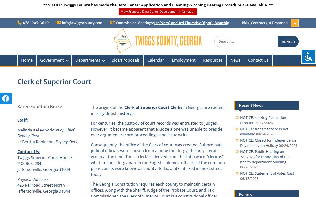 Twiggs County court docket Clerk of Superior Court office