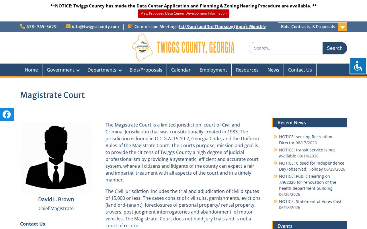 Twiggs County court docket route through Magistrate Court