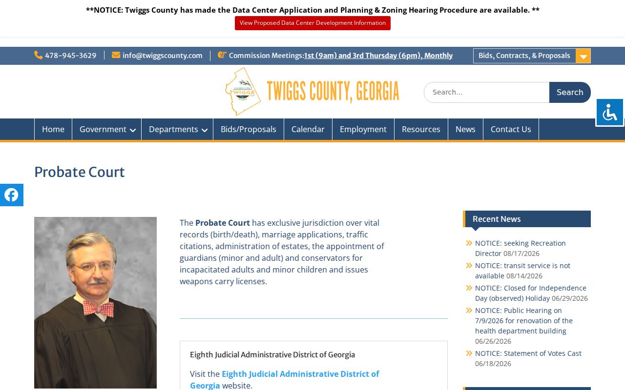 Twiggs County court docket route through Probate Court