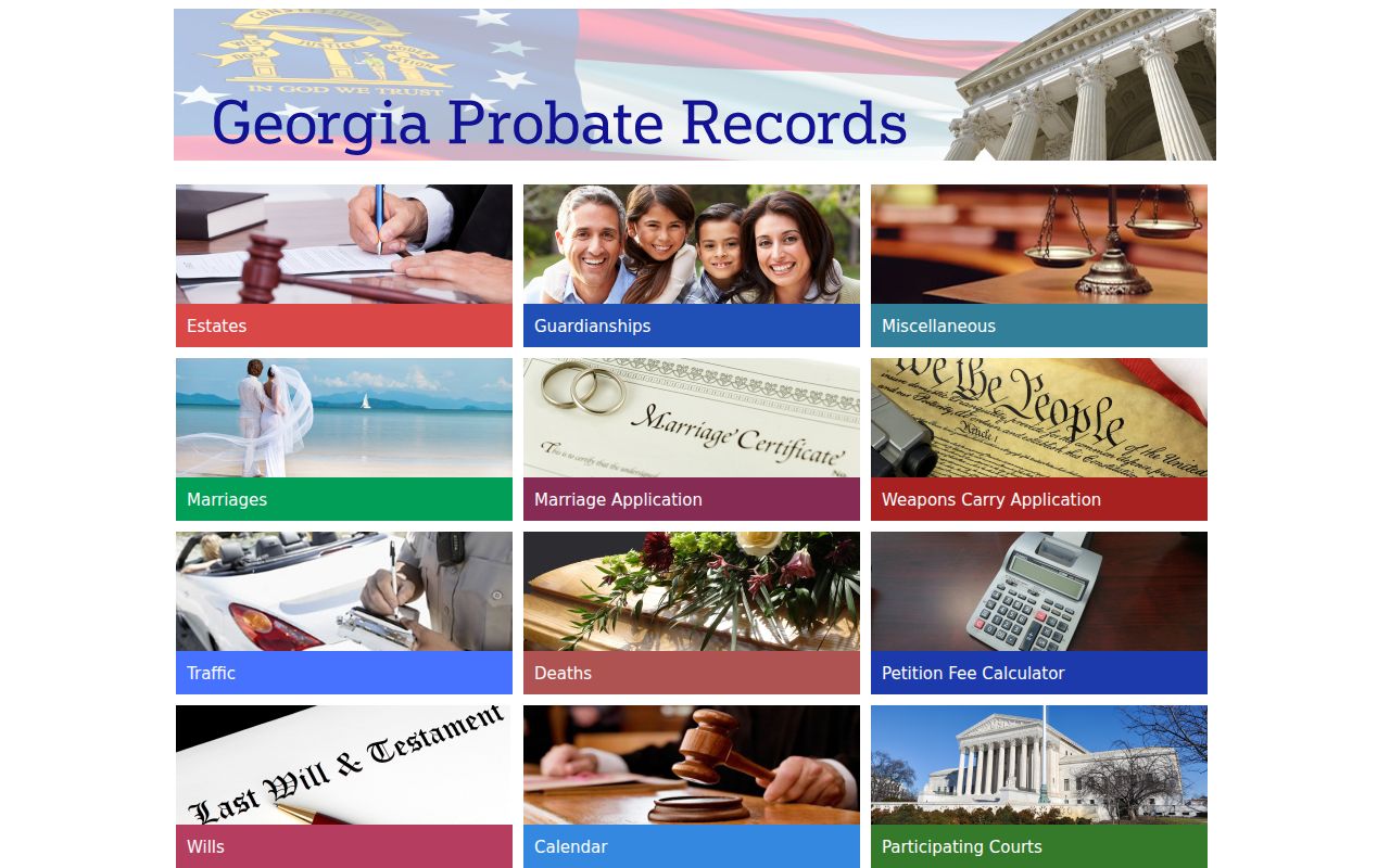 Georgia Probate Records portal with traffic docket choices