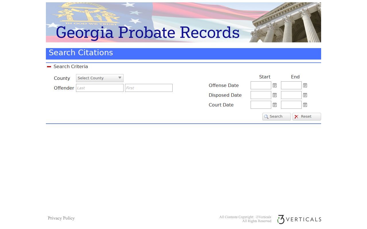 Georgia Probate traffic search form whose county list omits Twiggs